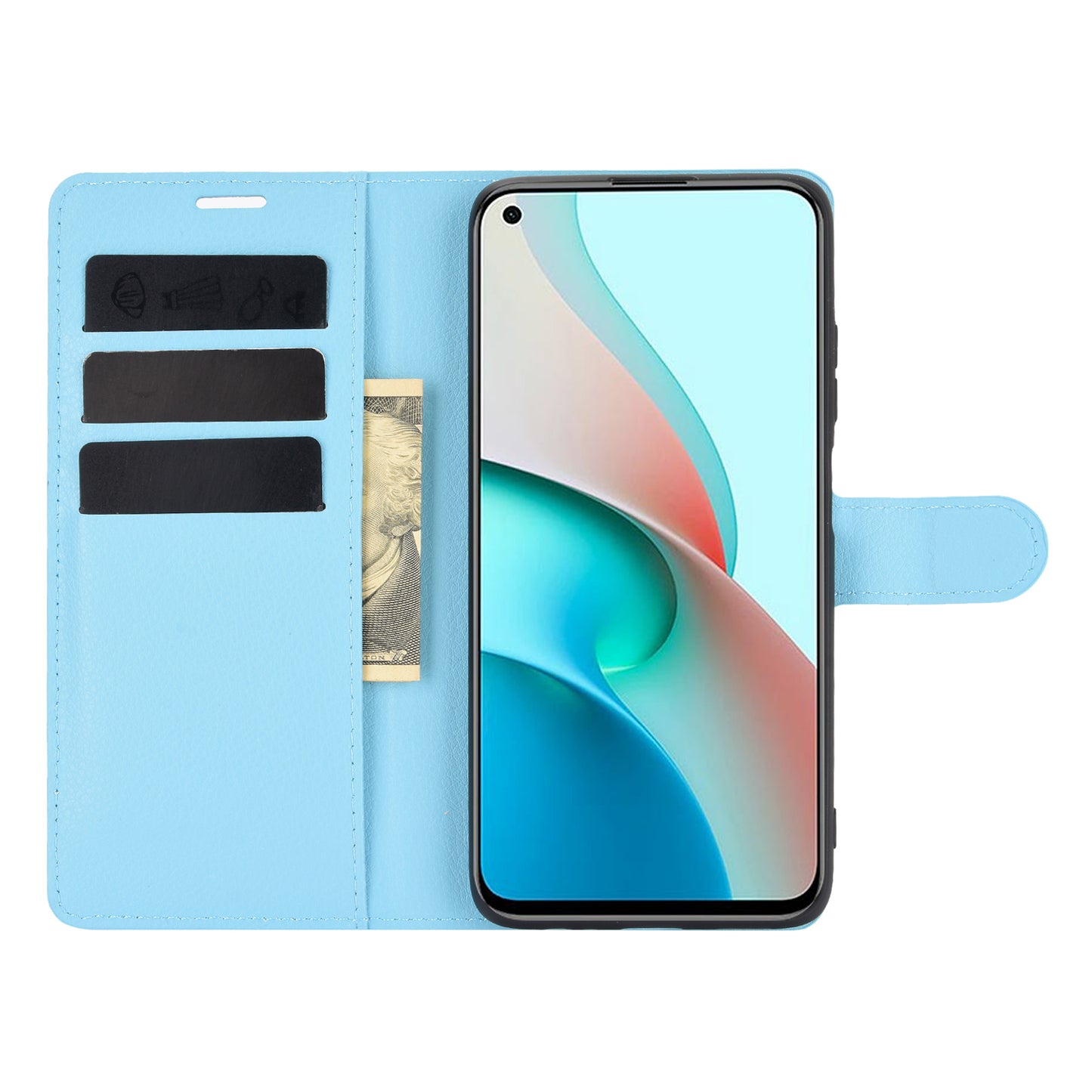 Wallet Design Folio Flip Litchi Texture Leather Phone Case with Stand for Xiaomi Redmi Note 9 5G/Note 9T 5G