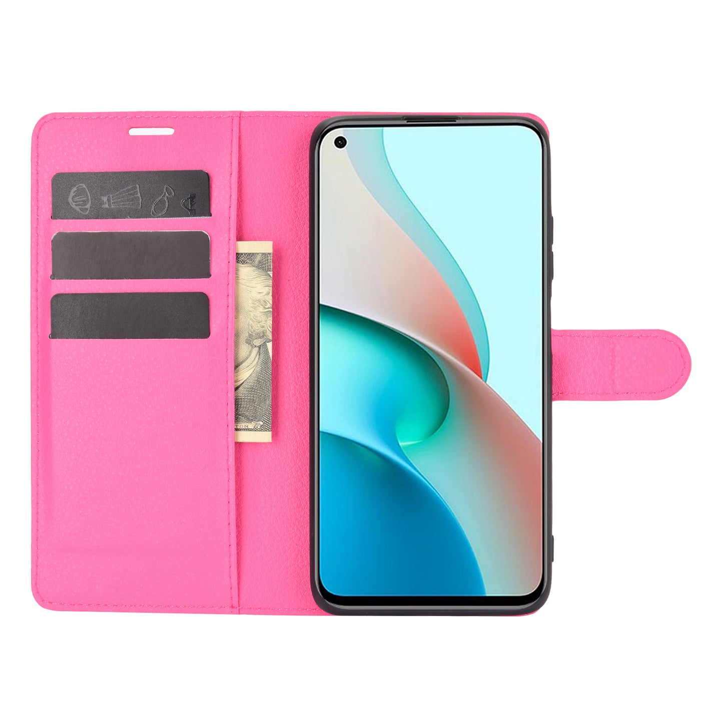 Wallet Design Folio Flip Litchi Texture Leather Phone Case with Stand for Xiaomi Redmi Note 9 5G/Note 9T 5G