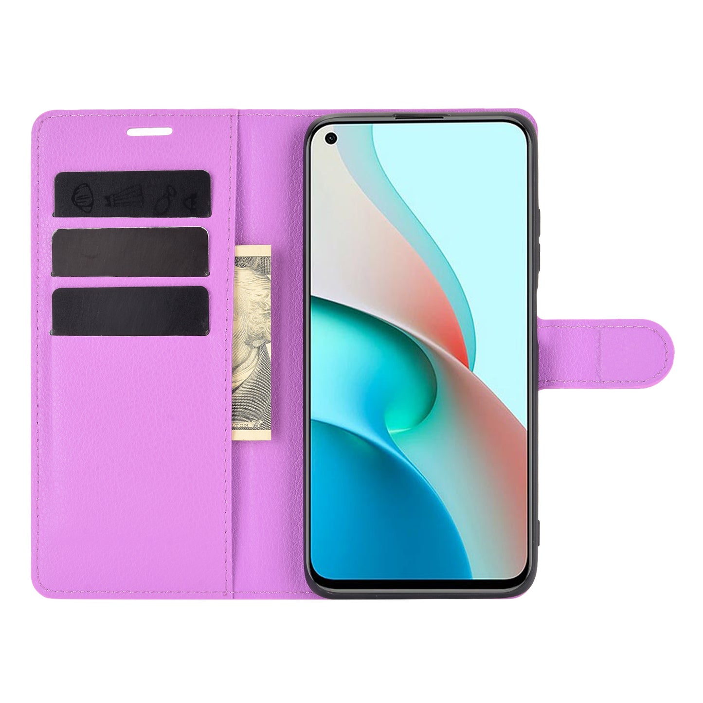 Wallet Design Folio Flip Litchi Texture Leather Phone Case with Stand for Xiaomi Redmi Note 9 5G/Note 9T 5G