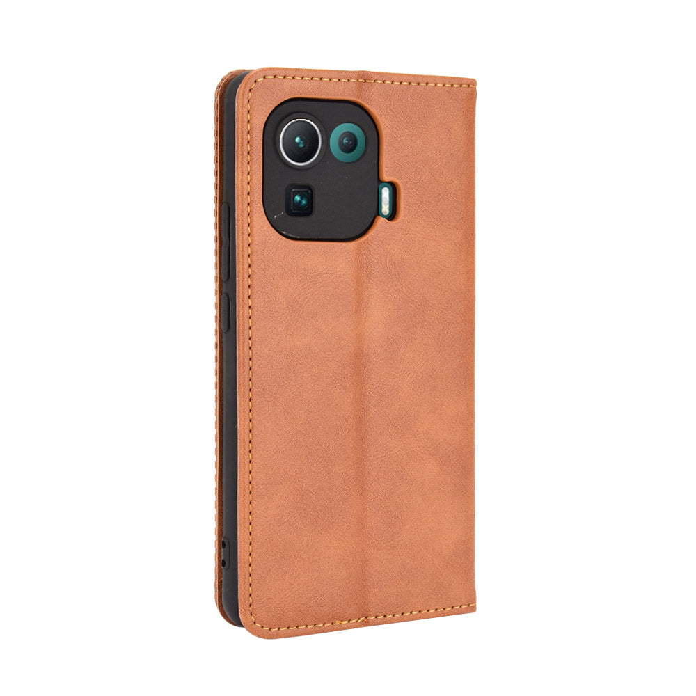 Vintage Style Phone Case Wallet Stand Magnetic Closure Leather Cover for Xiaomi Mi 11 Pro