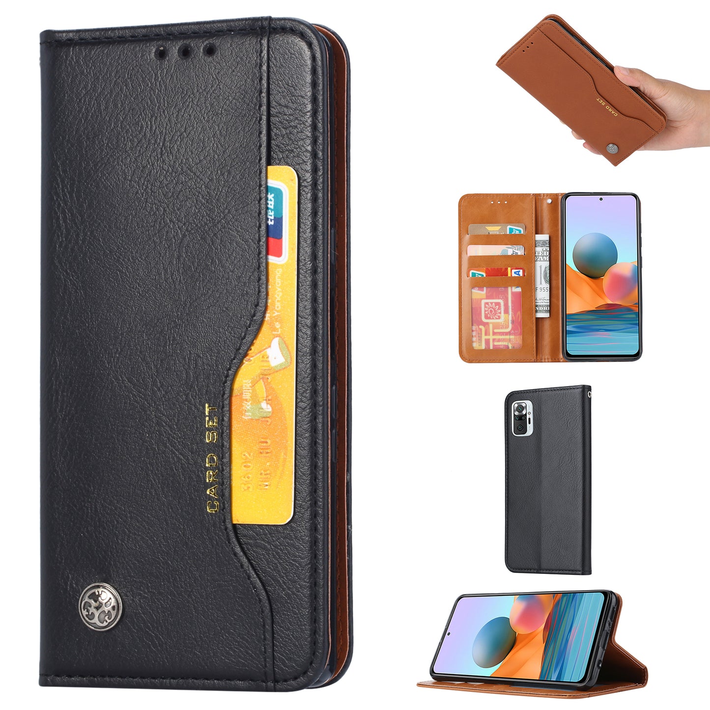 Wallet Stand Auto-absorbed Leather Protector Phone Cover for Xiaomi Redmi Note 10 4G / Redmi Note 10S / Poco M5s 4G