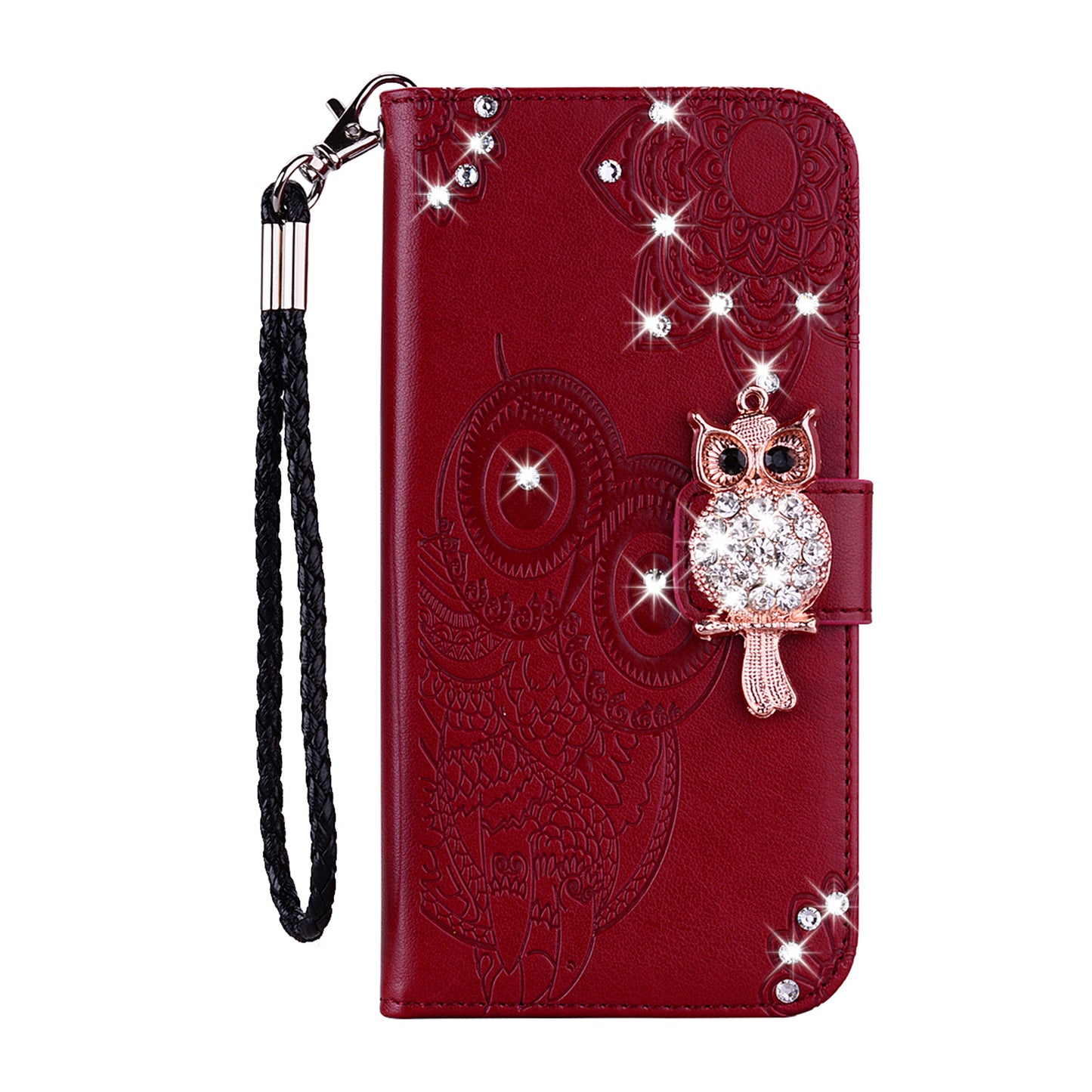 Owl Imprint Rhinestone Decor Leather Phone Cover for Xiaomi Redmi Note 10 5G/Poco M3 Pro 5G/4G