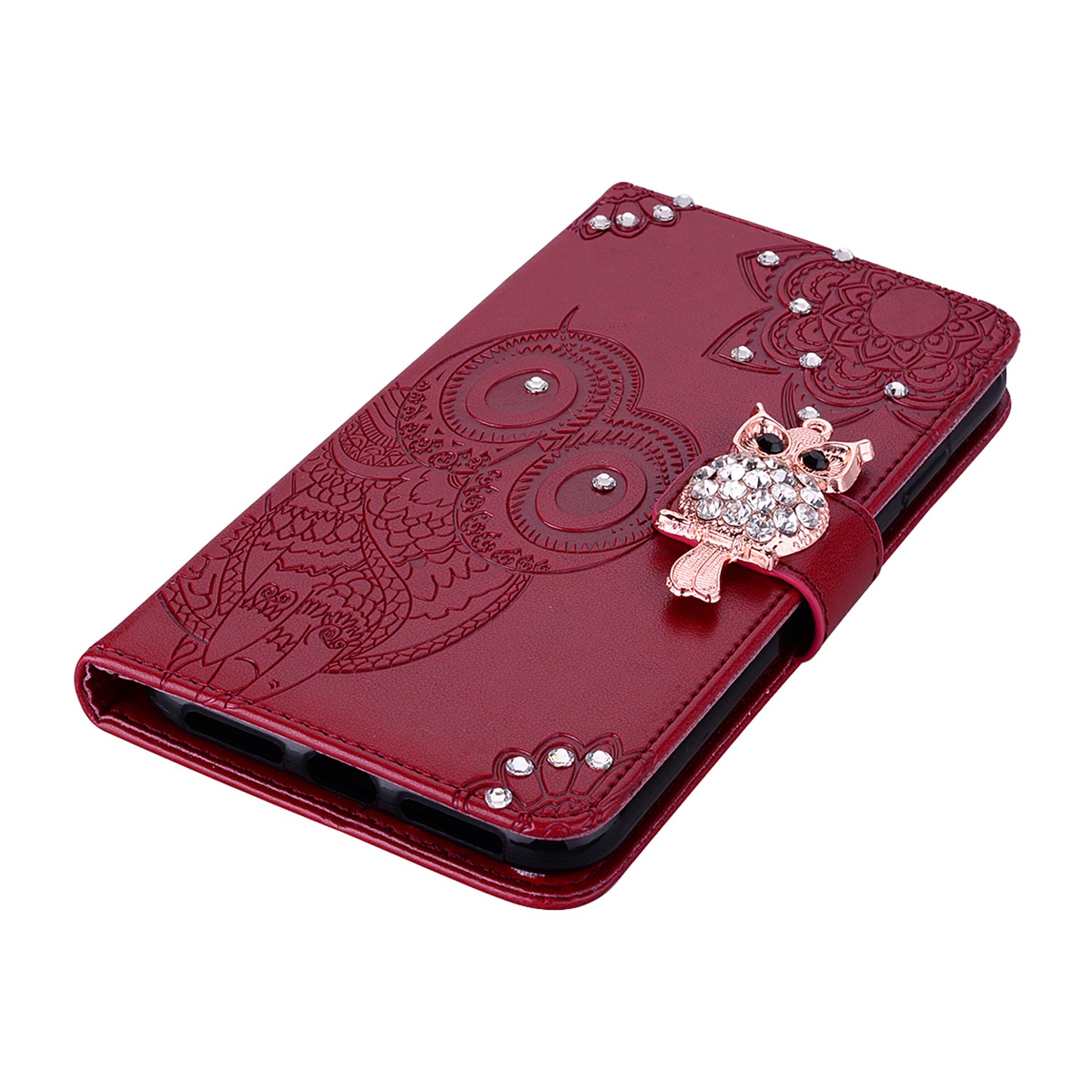 Owl Imprint Rhinestone Decor Leather Phone Cover for Xiaomi Redmi Note 10 5G/Poco M3 Pro 5G/4G