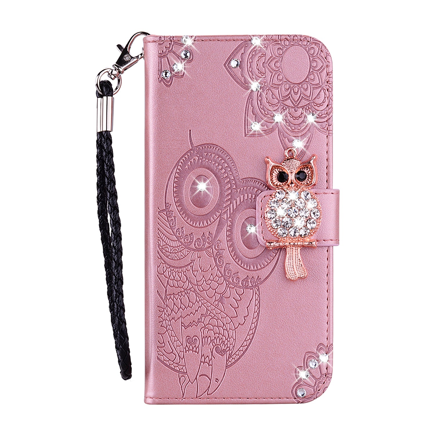 Owl Imprint Rhinestone Decor Leather Phone Cover for Xiaomi Redmi Note 10 5G/Poco M3 Pro 5G/4G