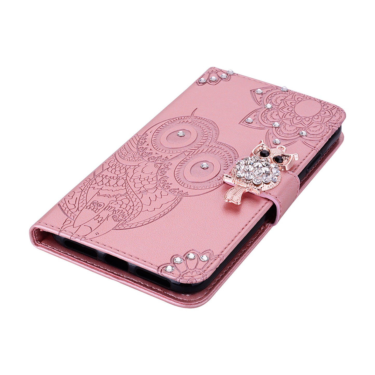 Owl Imprint Rhinestone Decor Leather Phone Cover for Xiaomi Redmi Note 10 5G/Poco M3 Pro 5G/4G
