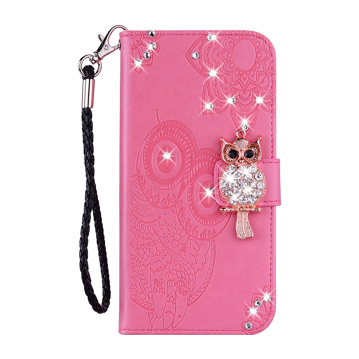 Owl Imprint Rhinestone Decor Leather Phone Cover for Xiaomi Redmi Note 10 5G/Poco M3 Pro 5G/4G
