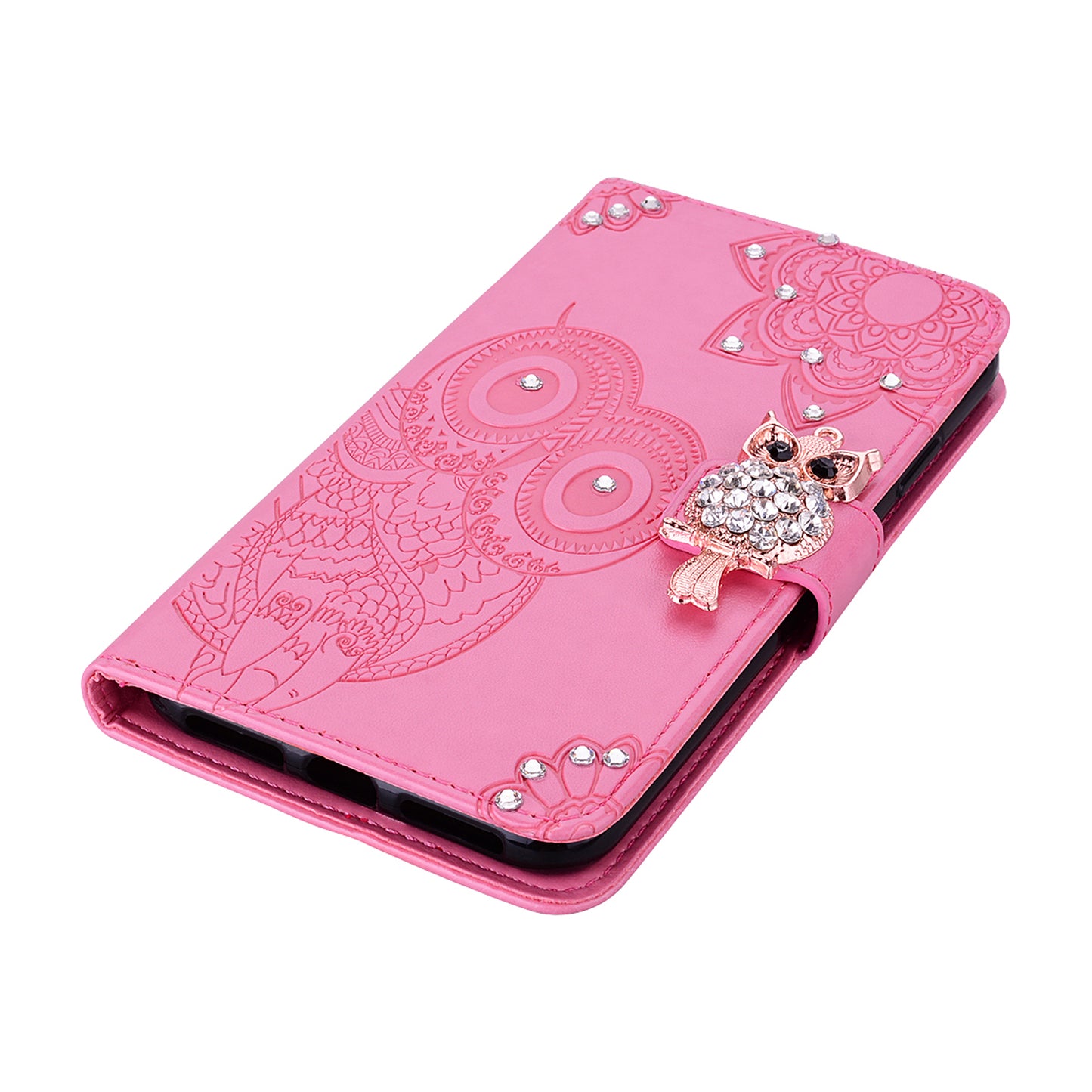 Owl Imprint Rhinestone Decor Leather Phone Cover for Xiaomi Redmi Note 10 5G/Poco M3 Pro 5G/4G