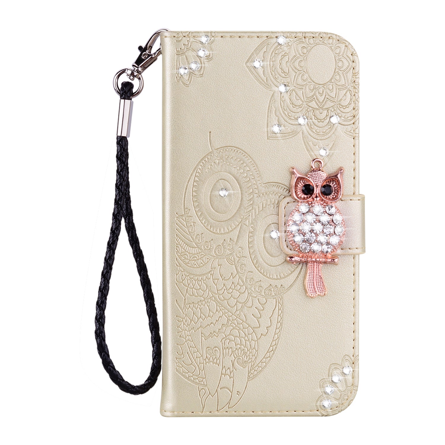 Owl Imprint Rhinestone Decor Leather Phone Cover for Xiaomi Redmi Note 10 5G/Poco M3 Pro 5G/4G