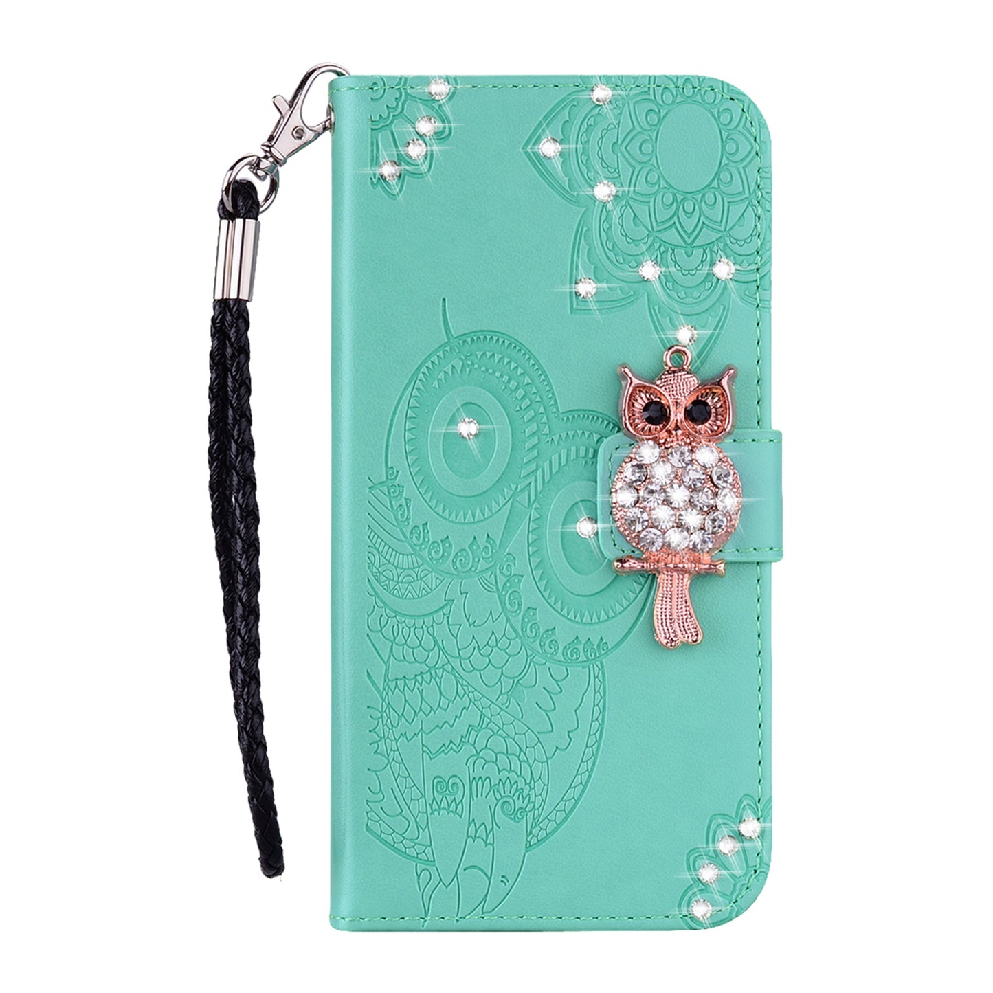 Owl Imprint Rhinestone Decor Leather Phone Cover for Xiaomi Redmi Note 10 5G/Poco M3 Pro 5G/4G