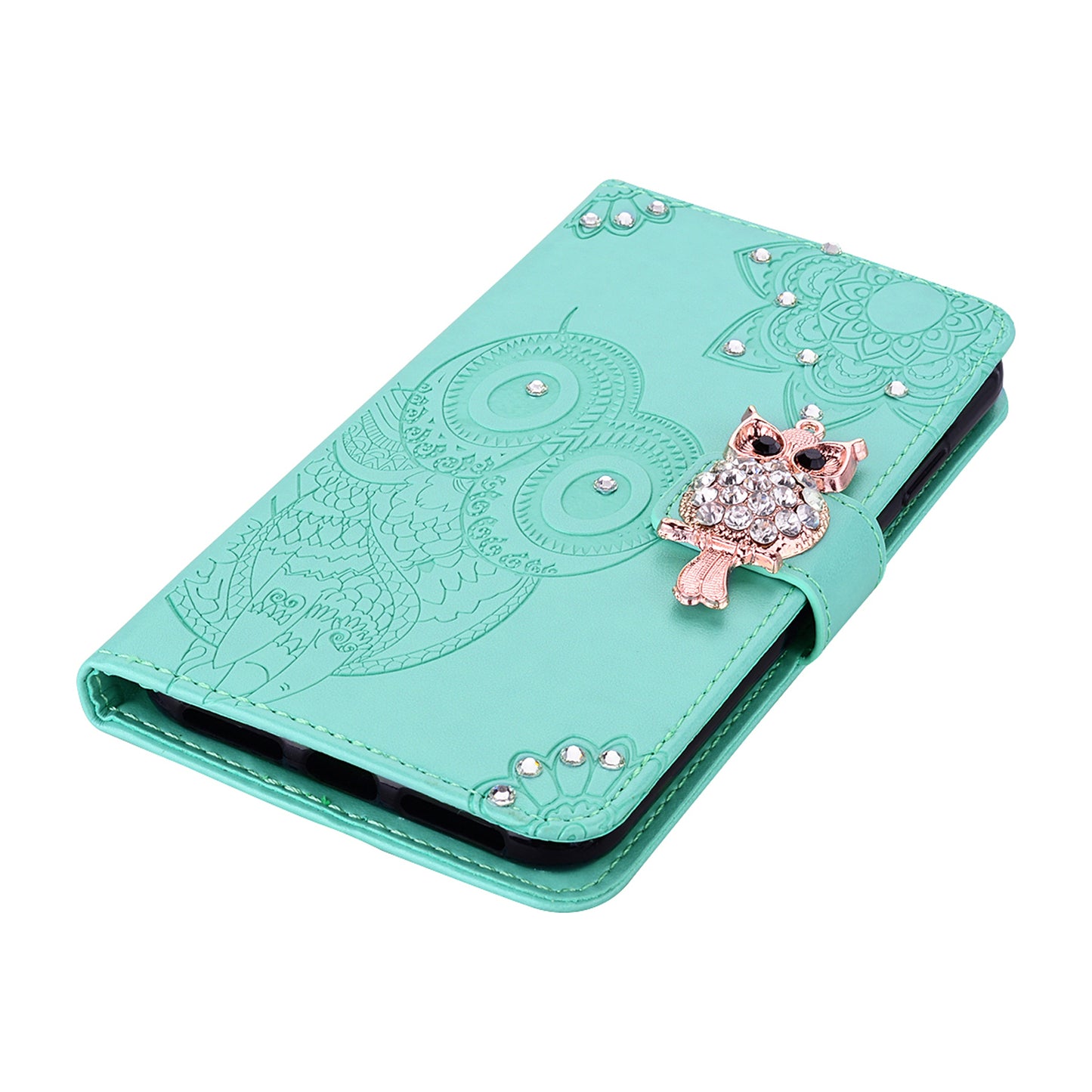 Owl Imprint Rhinestone Decor Leather Phone Cover for Xiaomi Redmi Note 10 5G/Poco M3 Pro 5G/4G