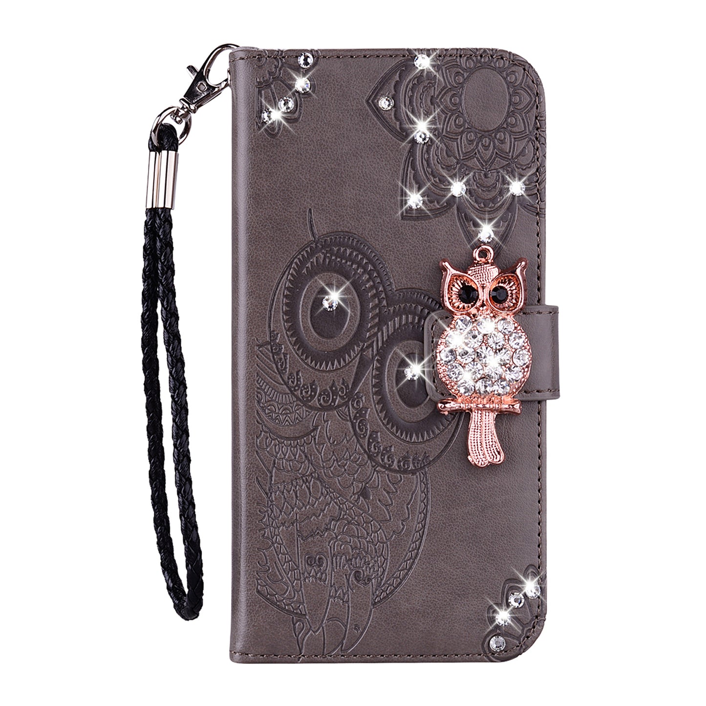Owl Imprint Rhinestone Decor Leather Phone Cover for Xiaomi Redmi Note 10 5G/Poco M3 Pro 5G/4G
