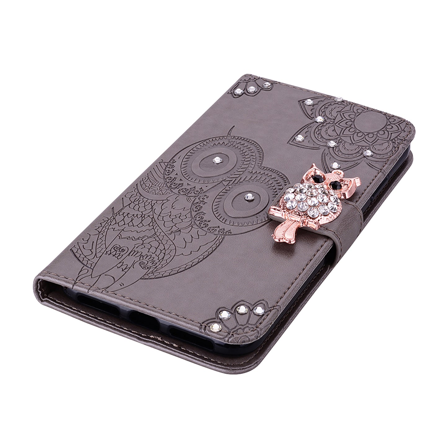 Owl Imprint Rhinestone Decor Leather Phone Cover for Xiaomi Redmi Note 10 5G/Poco M3 Pro 5G/4G