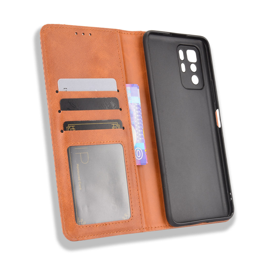Magnetic Auto-absorbed Retro Style Wallet Stand Design Phone Case Shell for Xiaomi Redmi Note 10 Pro 5G (China) / Xiaomi Poco X3 GT