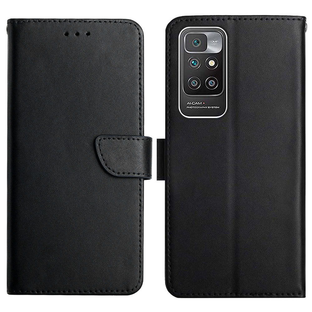 Nappa Texture Genuine Leather Drop-resistant Phone Stand Shell Wallet Case for Xiaomi Redmi Note 11 4G (MediaTek)/10 4G (2021)/10 2022 4G/10 Prime
