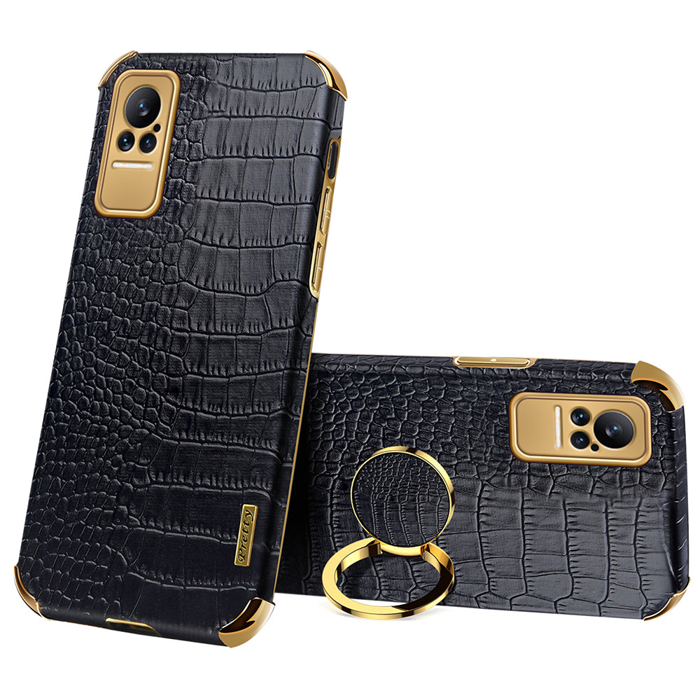 For Xiaomi Civi Smartphone Case Kickstand Electroplating Finger Ring Holder PU Leather Coated TPU Phone Back Shell