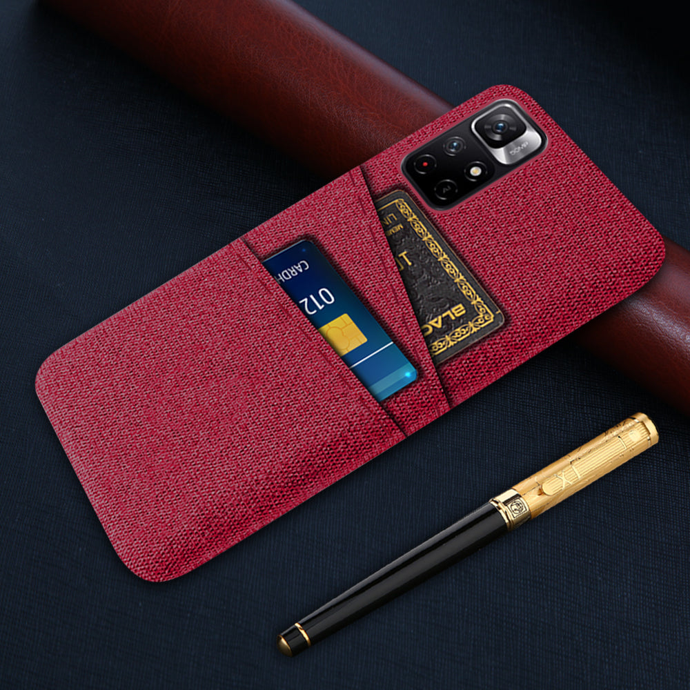 For Xiaomi Redmi Note 11 5G (China) (MediaTek)/Redmi Note 11T 5G/Redmi Note 11S 5G Cloth Texture Multifunction Dual Card Slots Cell Phone Case Cloth + PC Phone Back Cover