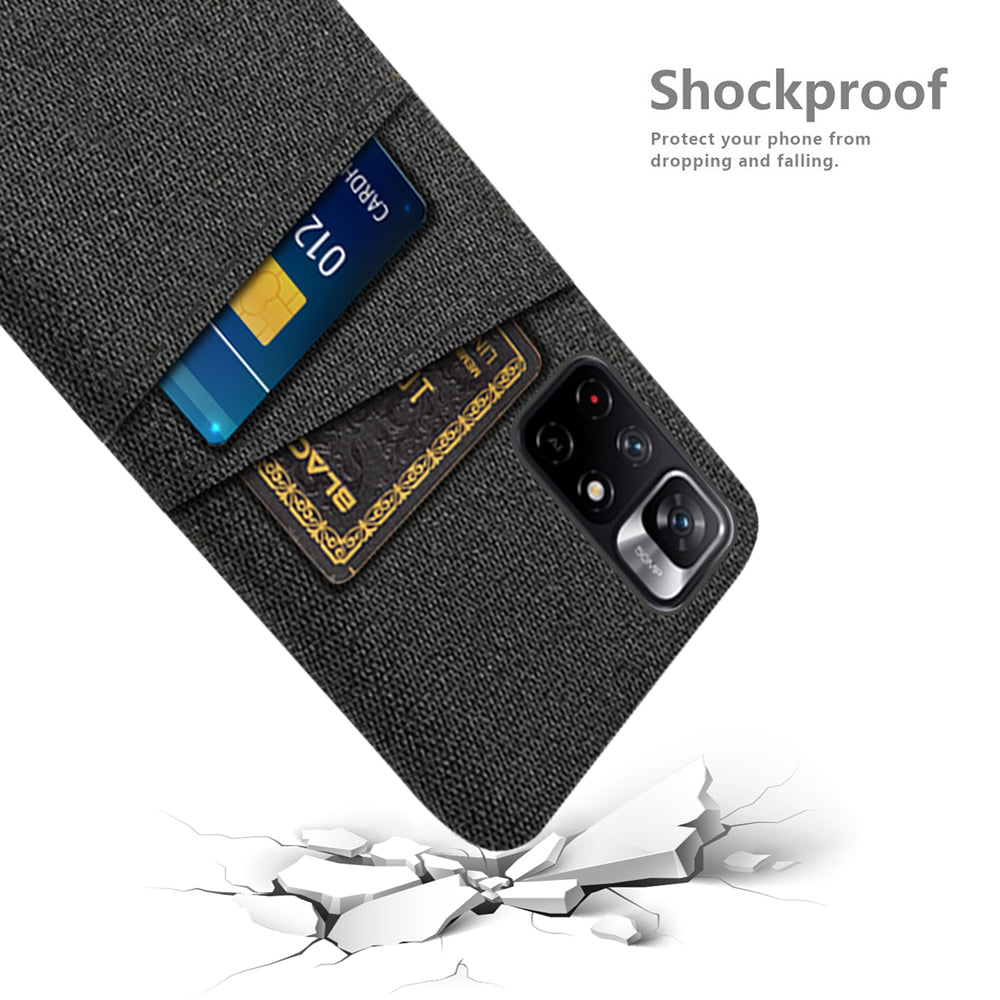 For Xiaomi Redmi Note 11 5G (China) (MediaTek)/Redmi Note 11T 5G/Redmi Note 11S 5G Cloth Texture Multifunction Dual Card Slots Cell Phone Case Cloth + PC Phone Back Cover