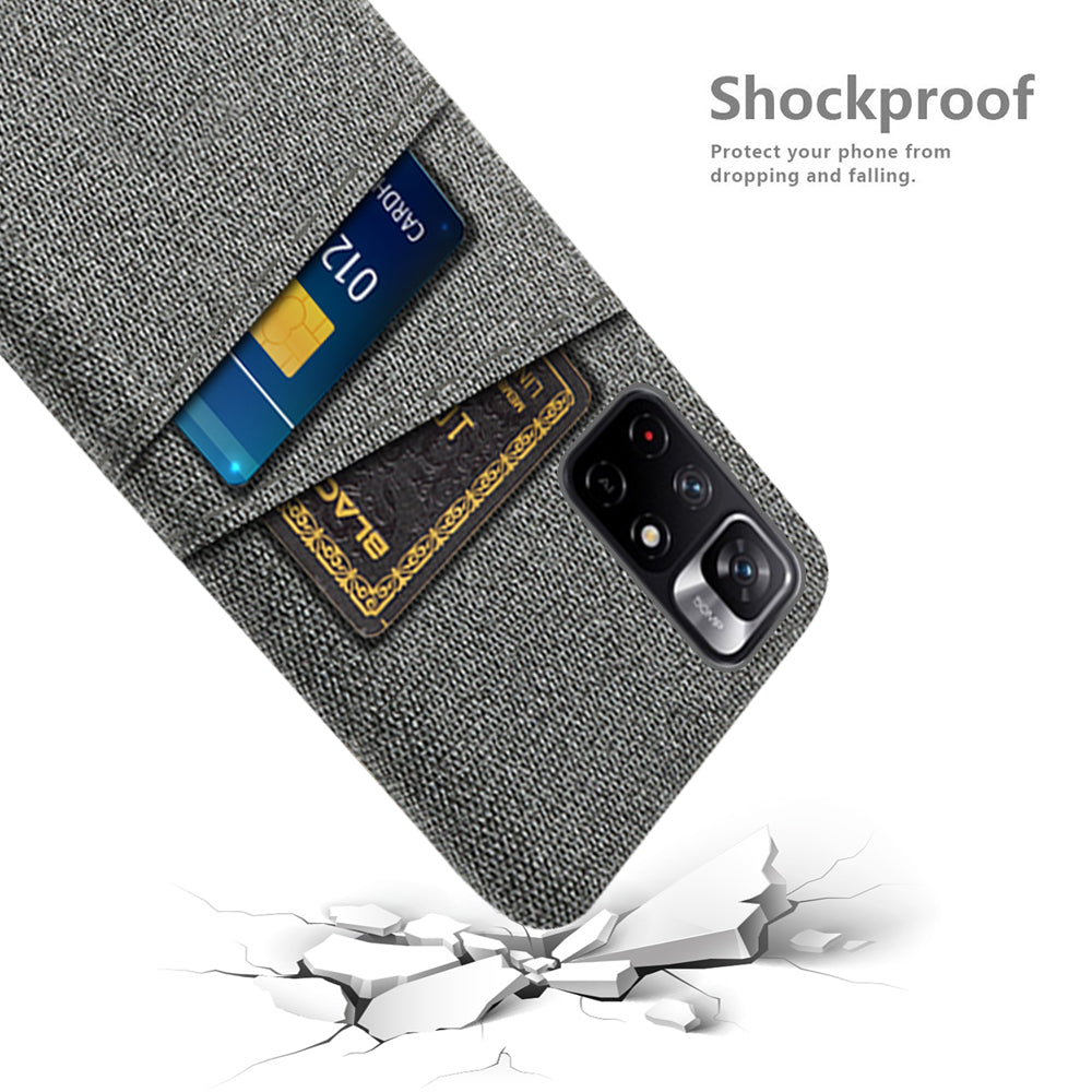 For Xiaomi Redmi Note 11 5G (China) (MediaTek)/Redmi Note 11T 5G/Redmi Note 11S 5G Cloth Texture Multifunction Dual Card Slots Cell Phone Case Cloth + PC Phone Back Cover