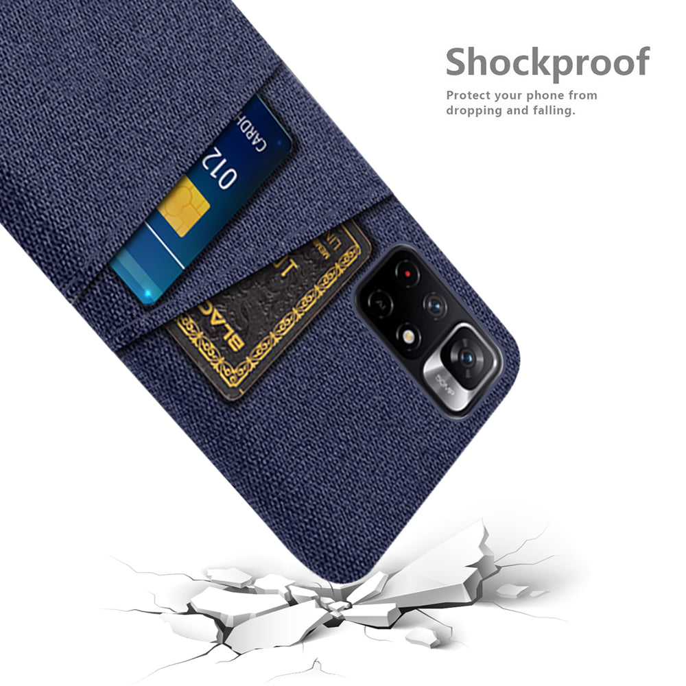For Xiaomi Redmi Note 11 5G (China) (MediaTek)/Redmi Note 11T 5G/Redmi Note 11S 5G Cloth Texture Multifunction Dual Card Slots Cell Phone Case Cloth + PC Phone Back Cover