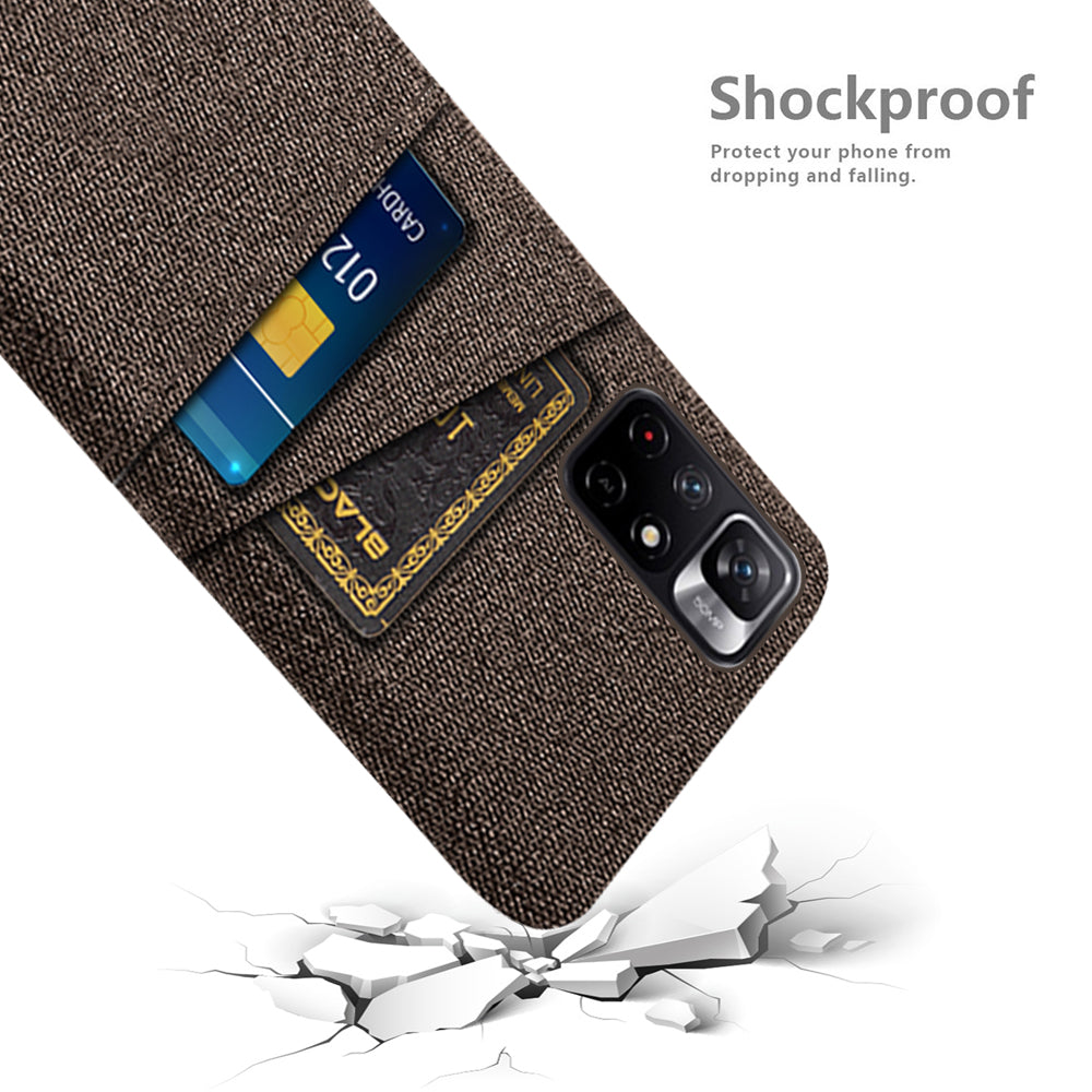 For Xiaomi Redmi Note 11 5G (China) (MediaTek)/Redmi Note 11T 5G/Redmi Note 11S 5G Cloth Texture Multifunction Dual Card Slots Cell Phone Case Cloth + PC Phone Back Cover