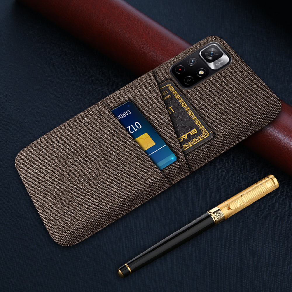 For Xiaomi Redmi Note 11 5G (China) (MediaTek)/Redmi Note 11T 5G/Redmi Note 11S 5G Cloth Texture Multifunction Dual Card Slots Cell Phone Case Cloth + PC Phone Back Cover