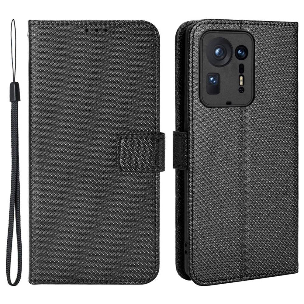 For Xiaomi Mix 4 Flip Wallet Case Horizontal Viewing Stand Diamond Texture PU Leather Protective Cover with Strap