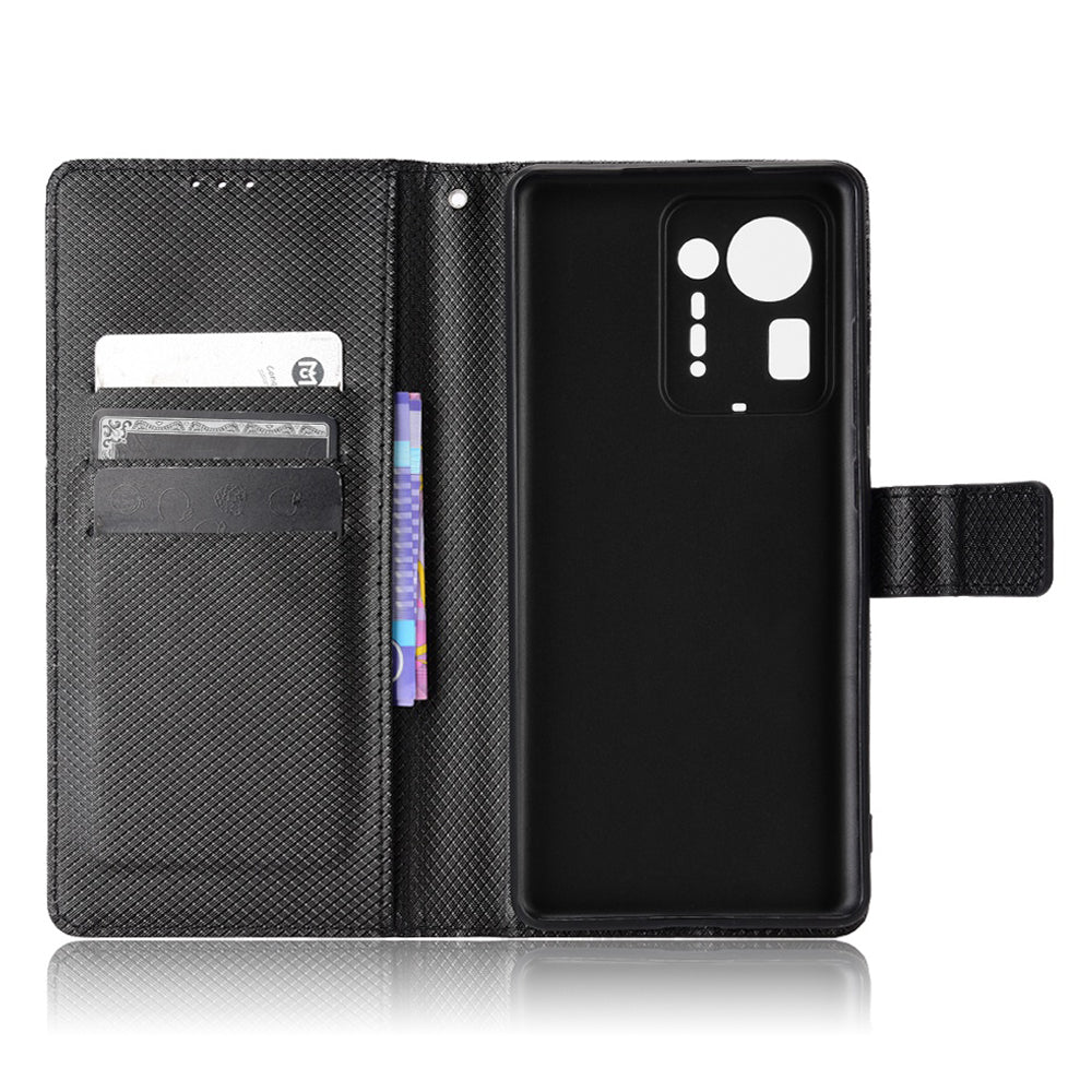 For Xiaomi Mix 4 Flip Wallet Case Horizontal Viewing Stand Diamond Texture PU Leather Protective Cover with Strap