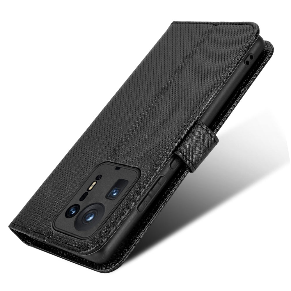 For Xiaomi Mix 4 Flip Wallet Case Horizontal Viewing Stand Diamond Texture PU Leather Protective Cover with Strap