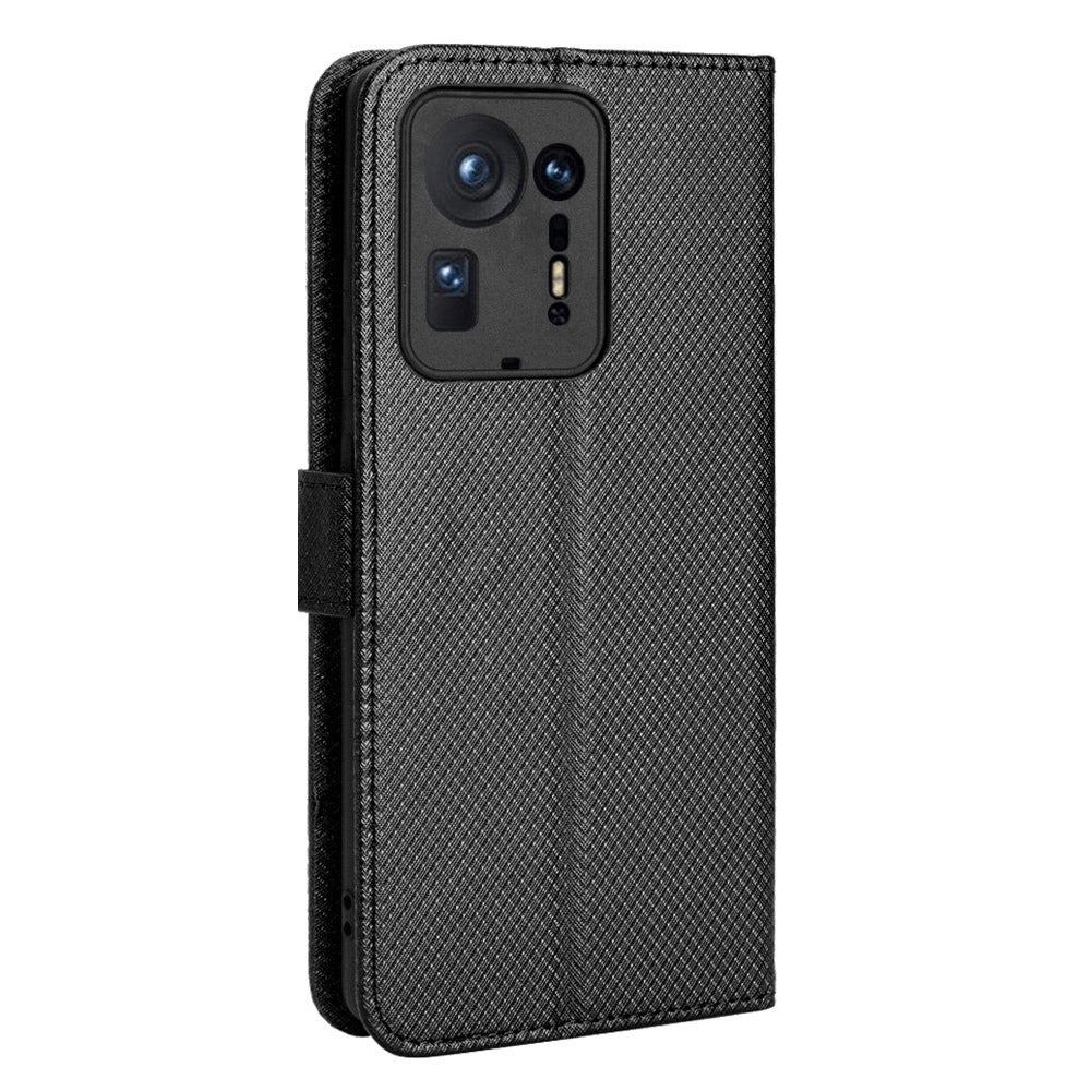 For Xiaomi Mix 4 Flip Wallet Case Horizontal Viewing Stand Diamond Texture PU Leather Protective Cover with Strap