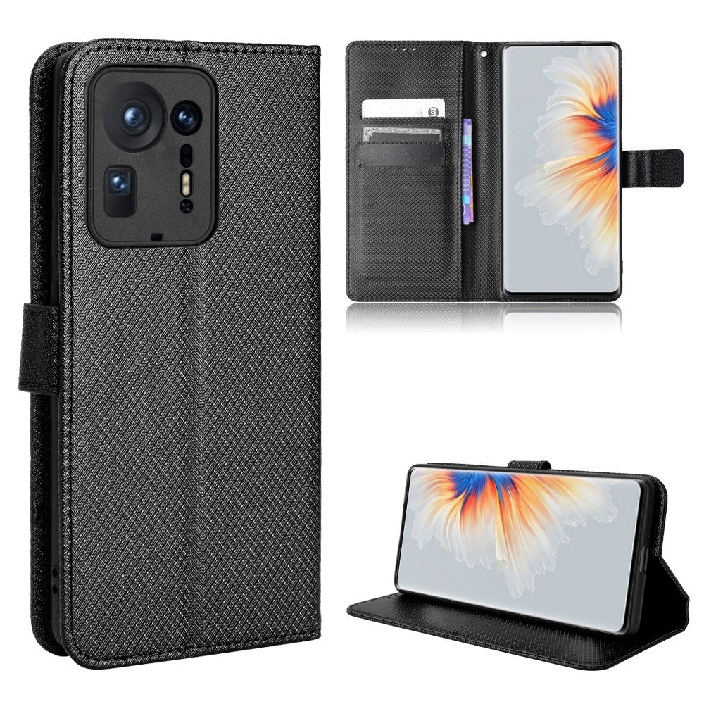 For Xiaomi Mix 4 Flip Wallet Case Horizontal Viewing Stand Diamond Texture PU Leather Protective Cover with Strap