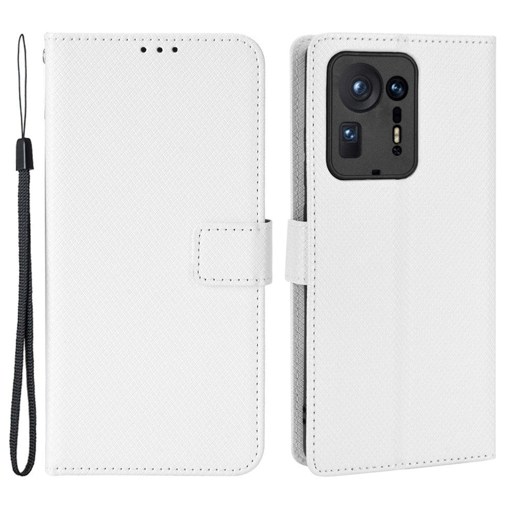 For Xiaomi Mix 4 Flip Wallet Case Horizontal Viewing Stand Diamond Texture PU Leather Protective Cover with Strap