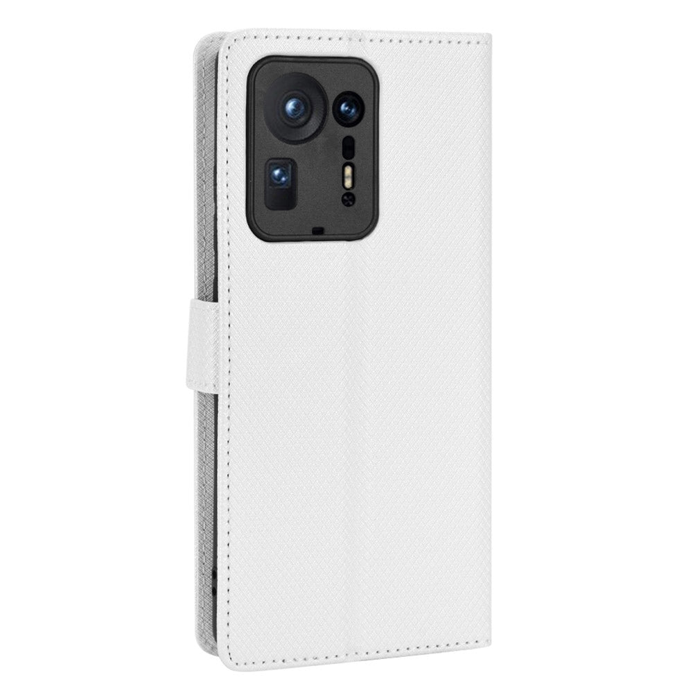 For Xiaomi Mix 4 Flip Wallet Case Horizontal Viewing Stand Diamond Texture PU Leather Protective Cover with Strap