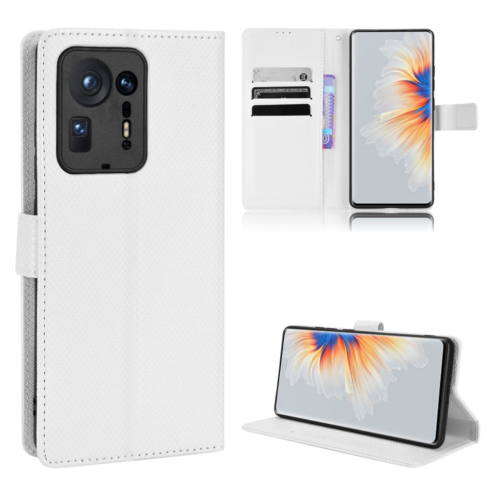 For Xiaomi Mix 4 Flip Wallet Case Horizontal Viewing Stand Diamond Texture PU Leather Protective Cover with Strap