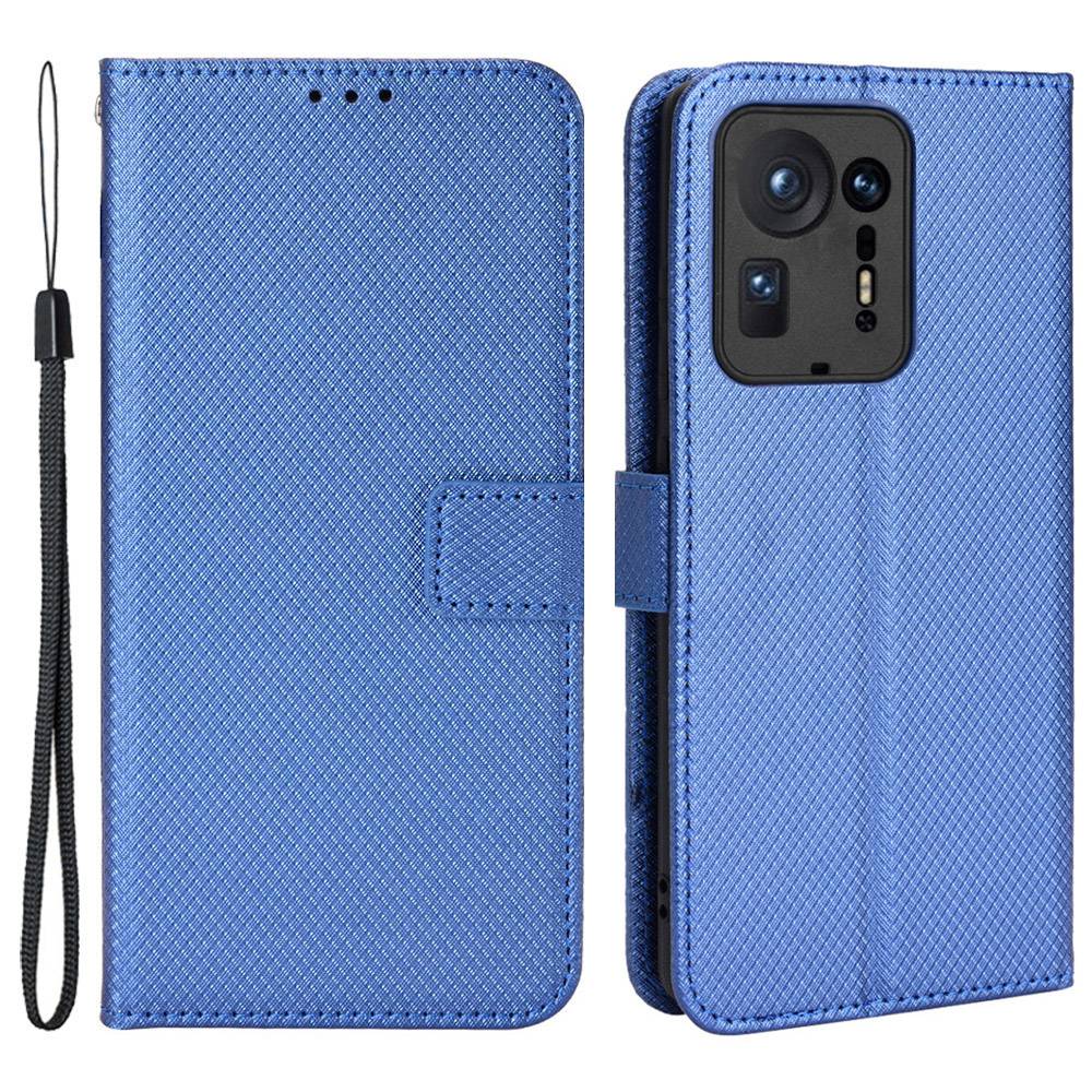 For Xiaomi Mix 4 Flip Wallet Case Horizontal Viewing Stand Diamond Texture PU Leather Protective Cover with Strap