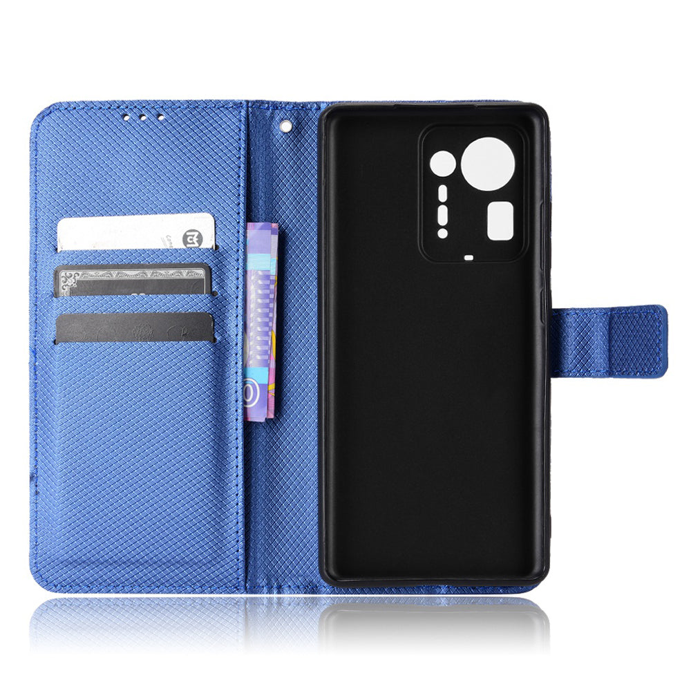 For Xiaomi Mix 4 Flip Wallet Case Horizontal Viewing Stand Diamond Texture PU Leather Protective Cover with Strap