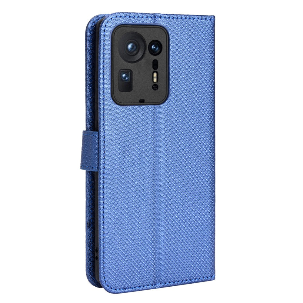 For Xiaomi Mix 4 Flip Wallet Case Horizontal Viewing Stand Diamond Texture PU Leather Protective Cover with Strap