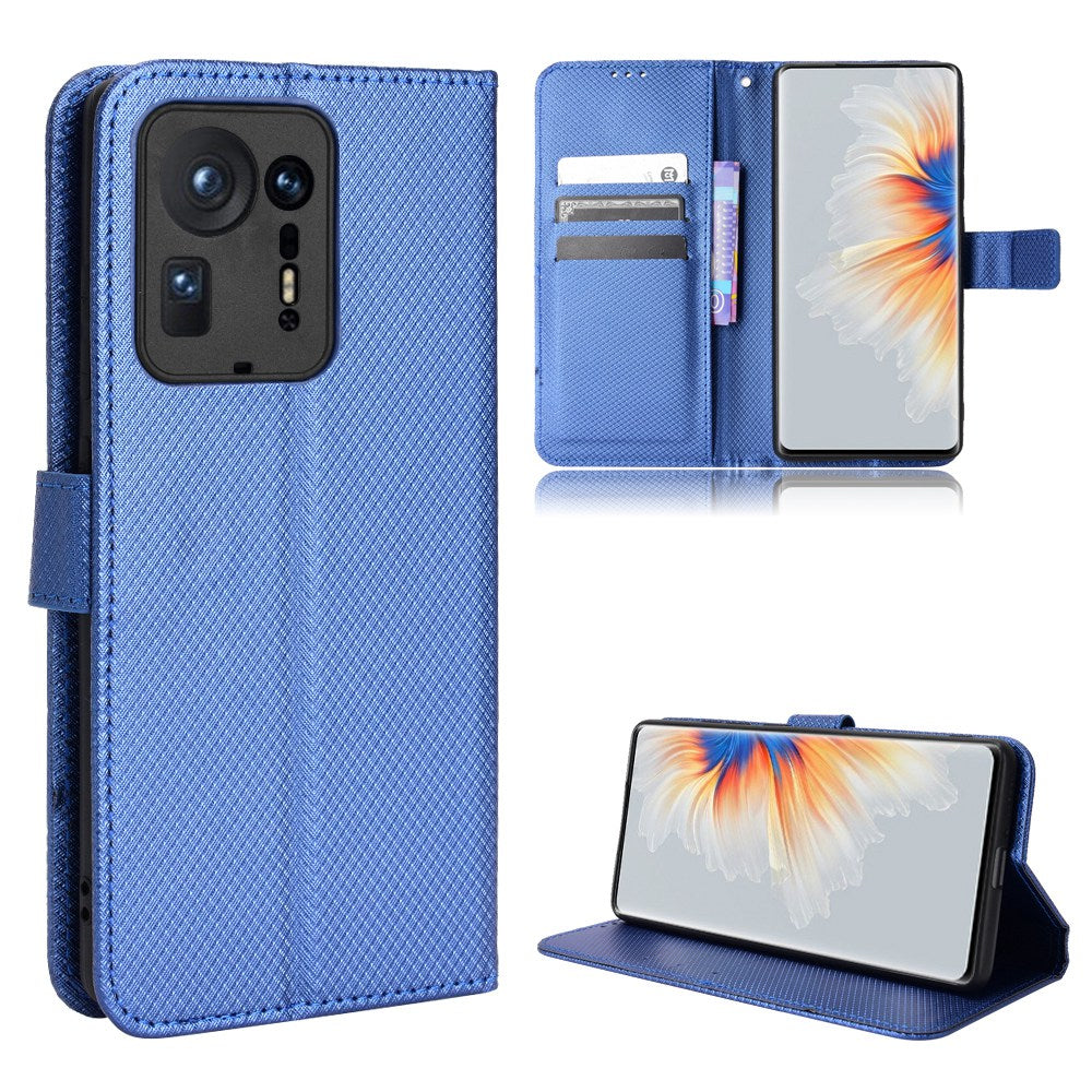 For Xiaomi Mix 4 Flip Wallet Case Horizontal Viewing Stand Diamond Texture PU Leather Protective Cover with Strap