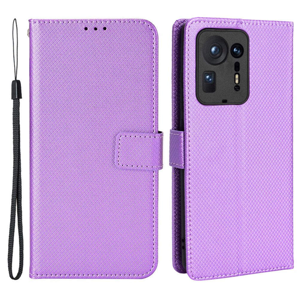 For Xiaomi Mix 4 Flip Wallet Case Horizontal Viewing Stand Diamond Texture PU Leather Protective Cover with Strap