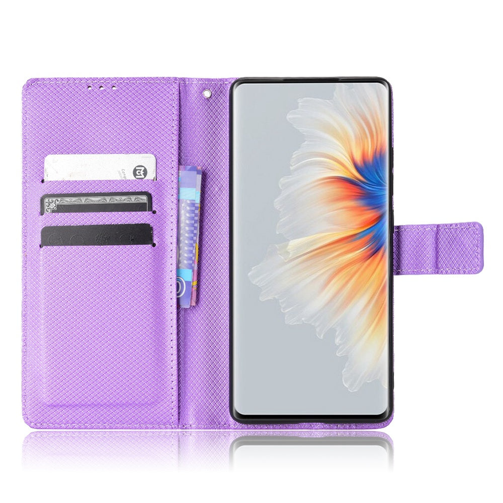 For Xiaomi Mix 4 Flip Wallet Case Horizontal Viewing Stand Diamond Texture PU Leather Protective Cover with Strap