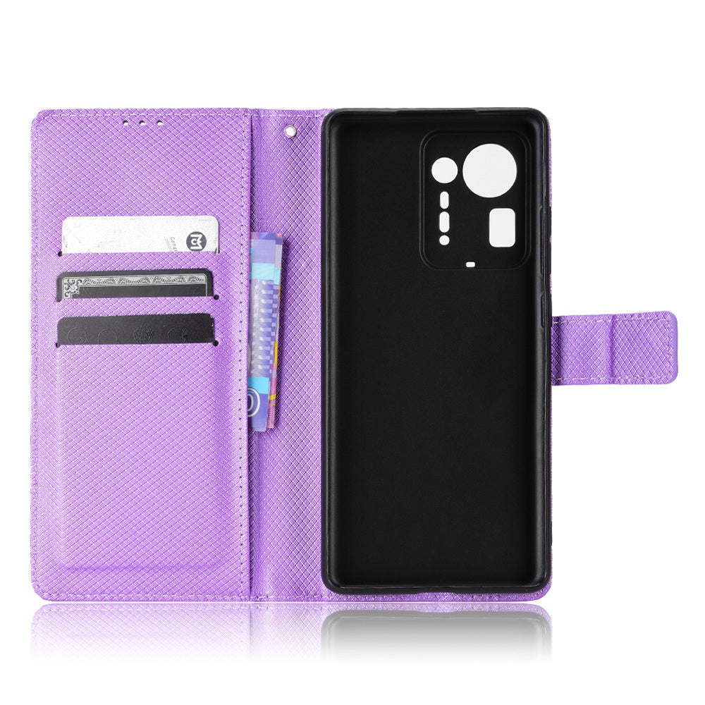 For Xiaomi Mix 4 Flip Wallet Case Horizontal Viewing Stand Diamond Texture PU Leather Protective Cover with Strap