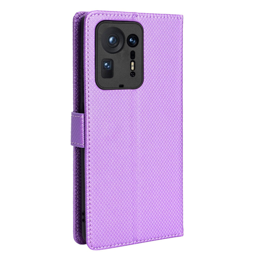 For Xiaomi Mix 4 Flip Wallet Case Horizontal Viewing Stand Diamond Texture PU Leather Protective Cover with Strap