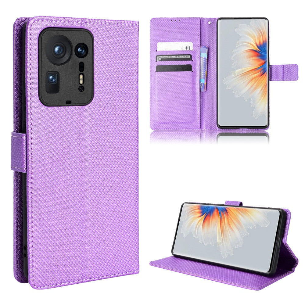 For Xiaomi Mix 4 Flip Wallet Case Horizontal Viewing Stand Diamond Texture PU Leather Protective Cover with Strap