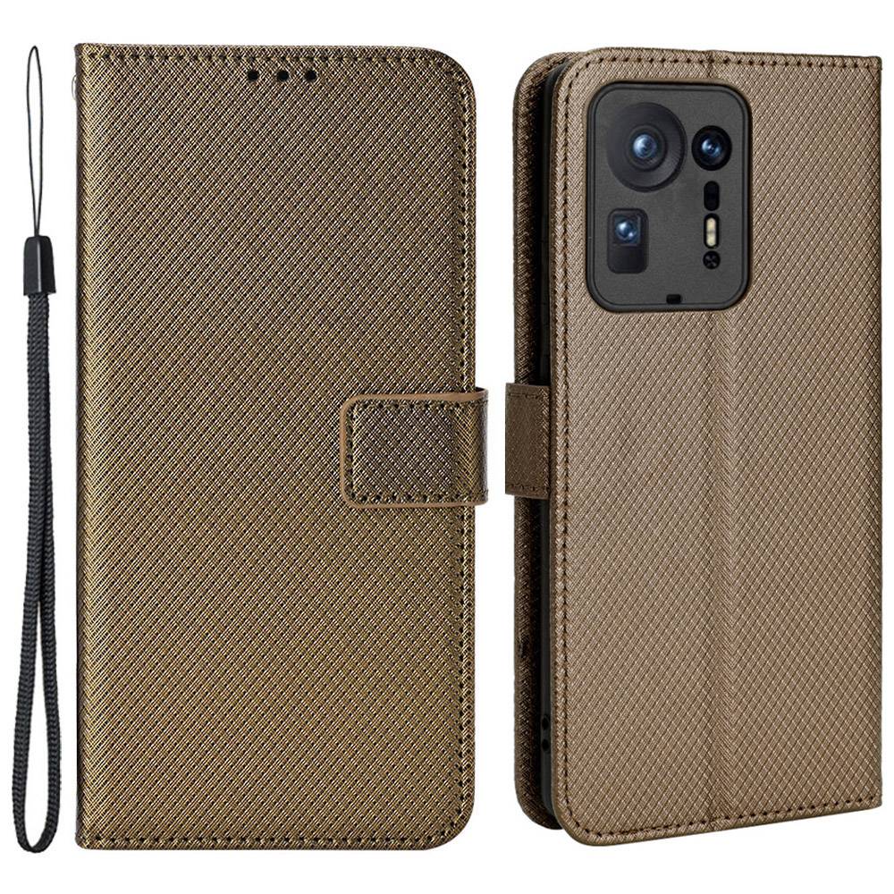 For Xiaomi Mix 4 Flip Wallet Case Horizontal Viewing Stand Diamond Texture PU Leather Protective Cover with Strap