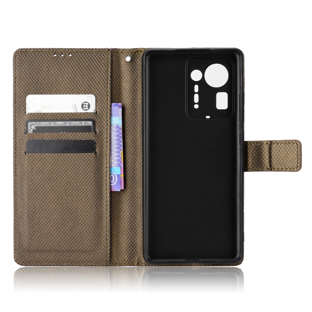 For Xiaomi Mix 4 Flip Wallet Case Horizontal Viewing Stand Diamond Texture PU Leather Protective Cover with Strap