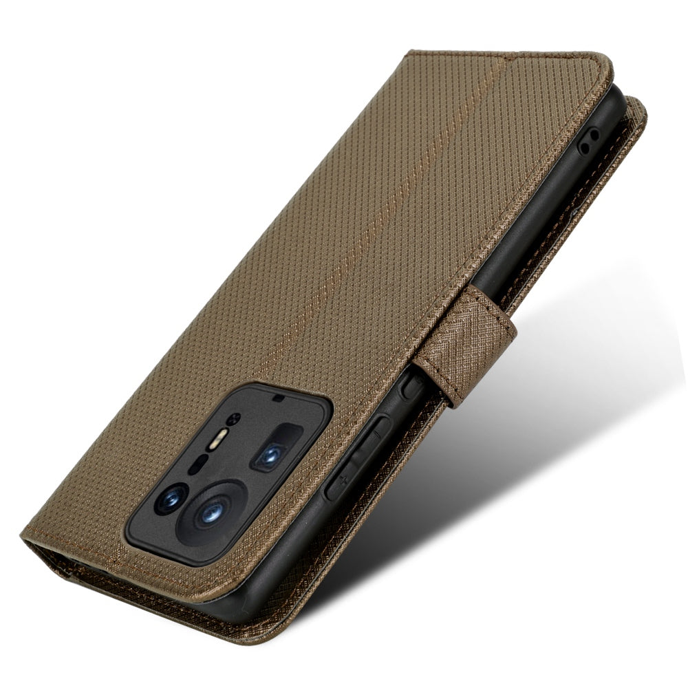 For Xiaomi Mix 4 Flip Wallet Case Horizontal Viewing Stand Diamond Texture PU Leather Protective Cover with Strap