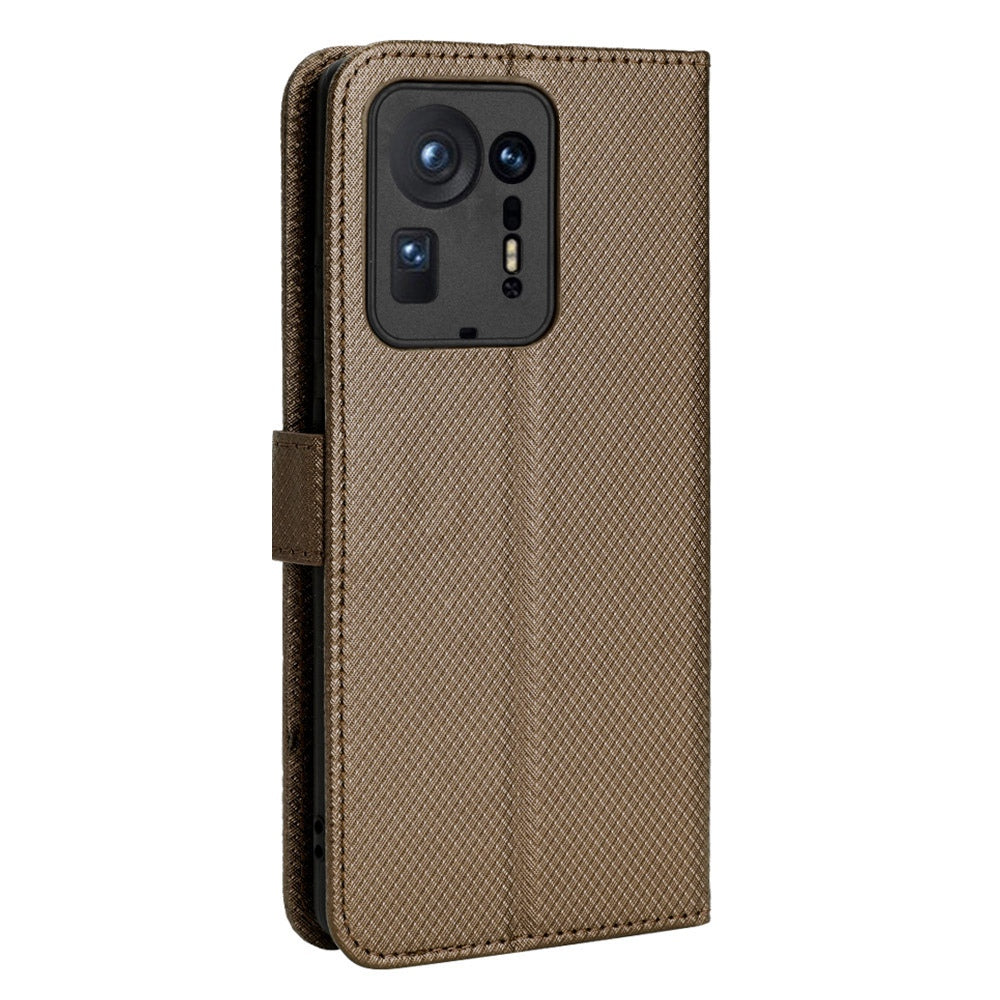 For Xiaomi Mix 4 Flip Wallet Case Horizontal Viewing Stand Diamond Texture PU Leather Protective Cover with Strap
