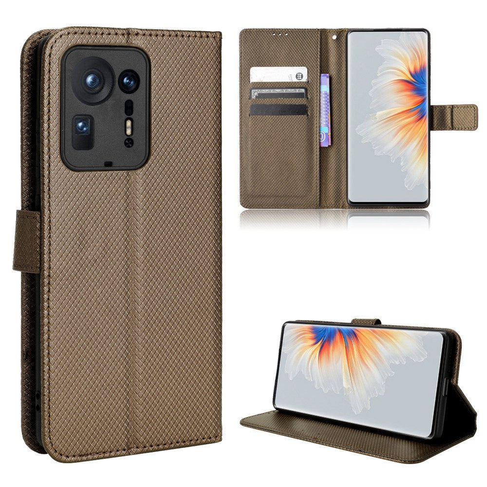 For Xiaomi Mix 4 Flip Wallet Case Horizontal Viewing Stand Diamond Texture PU Leather Protective Cover with Strap