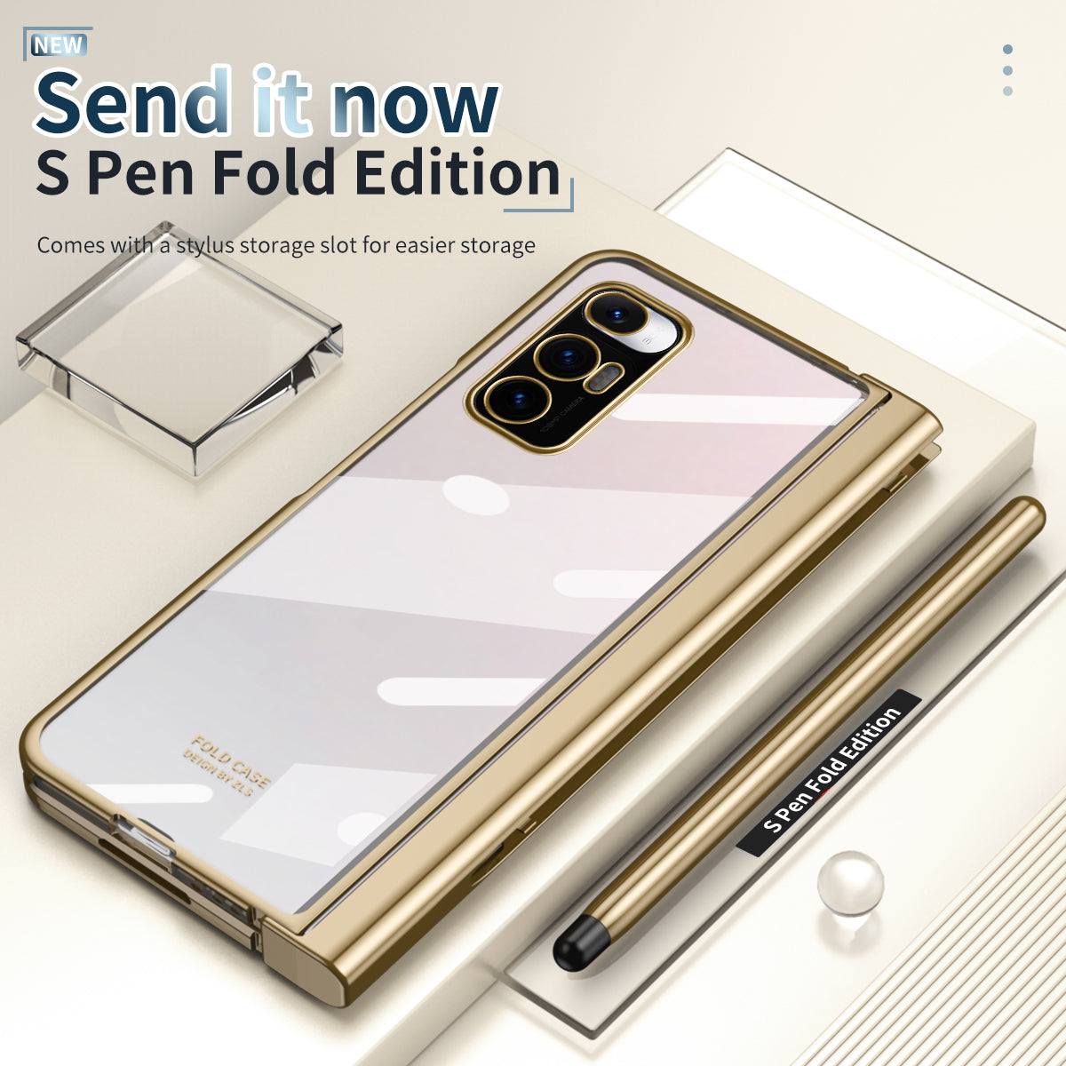 For Xiaomi Mi Mix Fold Electroplating Hard PC Folding Phone Case Pen Slot Hinge Protective Cover with Tempered Glass Film and Stylus Pen