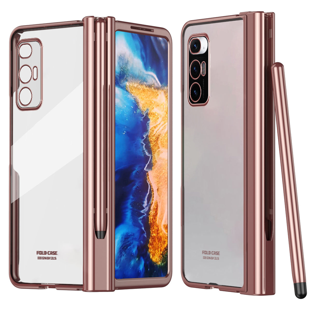 For Xiaomi Mi Mix Fold Electroplating Hard PC Folding Phone Case Pen Slot Hinge Protective Cover with Tempered Glass Film and Stylus Pen