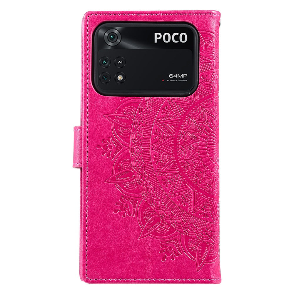 Imprinted Mandala Flower Wallet Design Leather Case with Strap for Xiaomi Poco M4 Pro 4G, Anti-Drop Full Protection Phone Stand Case